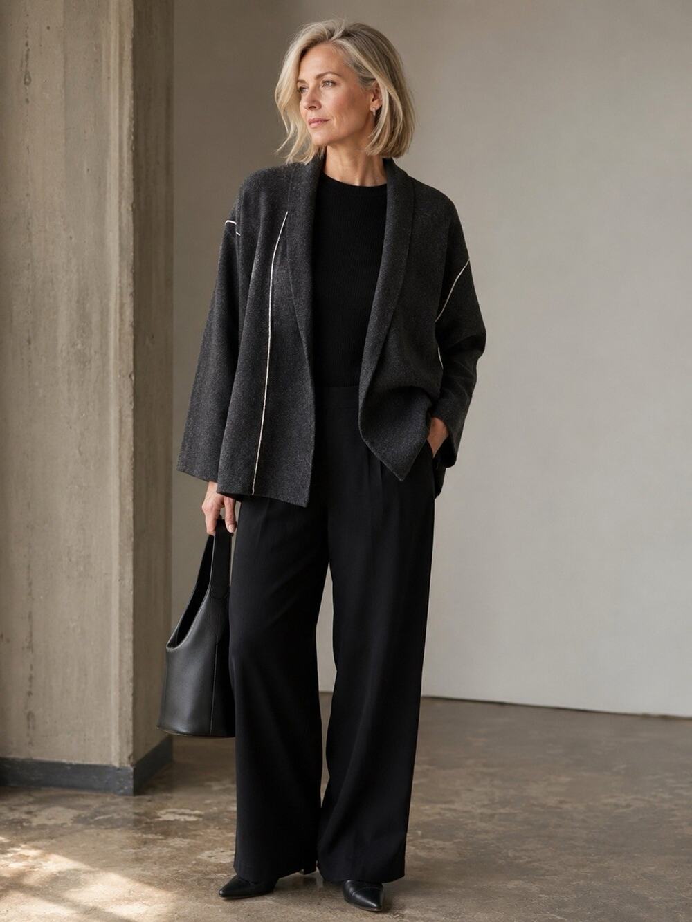Eileen Fisher Wool Cardigan Jacket Gray Size XS/TP Minimalist Timeless